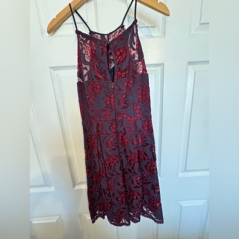 Francesca's Collections Burgundy Lace Overlay Dress - Picture 5 of 8